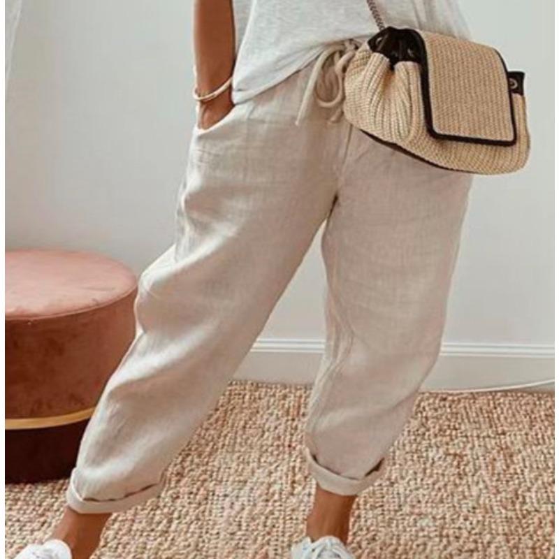 VEZFAA Women's Fashion Casual Solid Color Print High Waist Trousers Pants & Capris