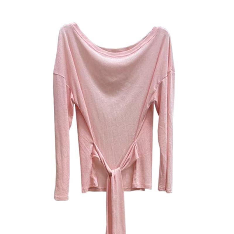 Sexy Thin See Through Long Sleeve Oversize T Shirt Women Bandage Off Shoulder Female Basic Long Tees Korean Chic Lady