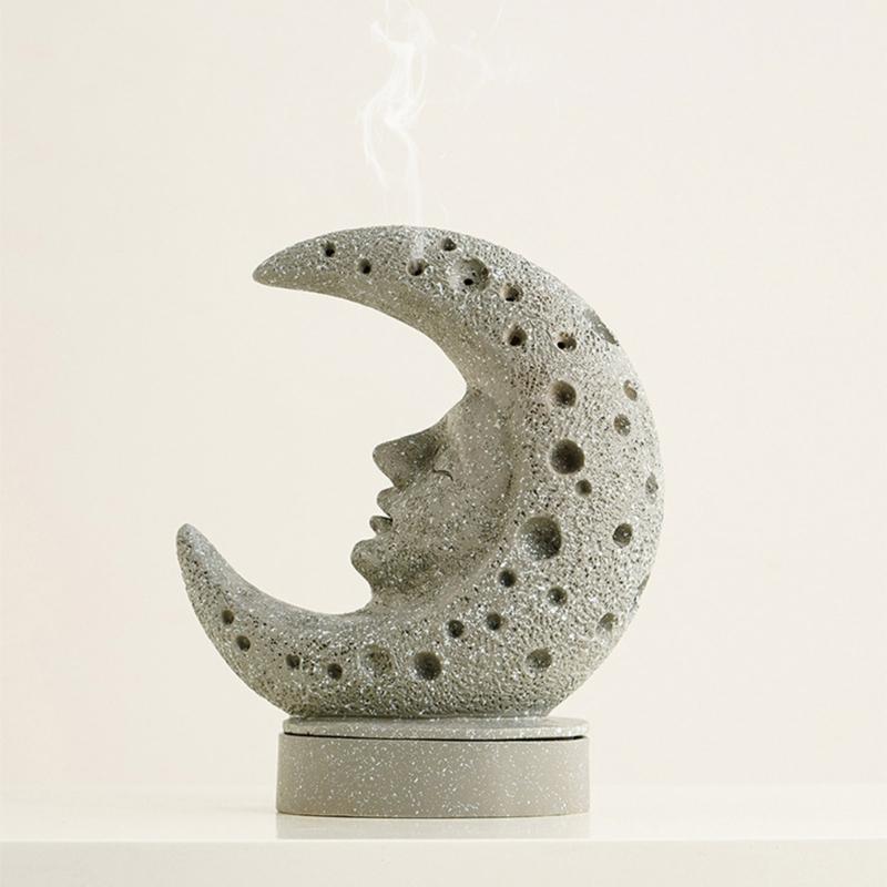 Moon Themed Resin Aromatherapies Burners Middle Eastern Dust Resistant Ashes Catcher Decorative Piece for Living Space