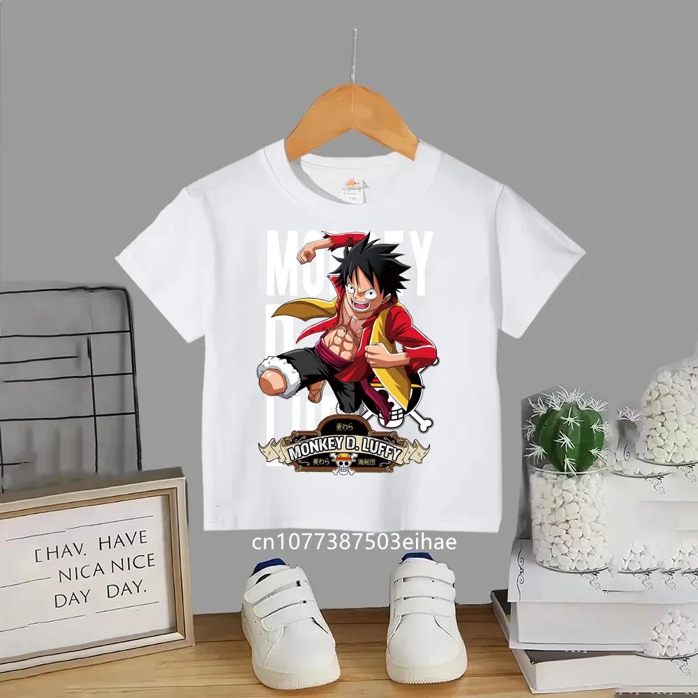 Japanese Anime One Piece Luffys Classic Childrens Shortsleeved Breathable Sports Casual Summer Fashion and Leisure Top