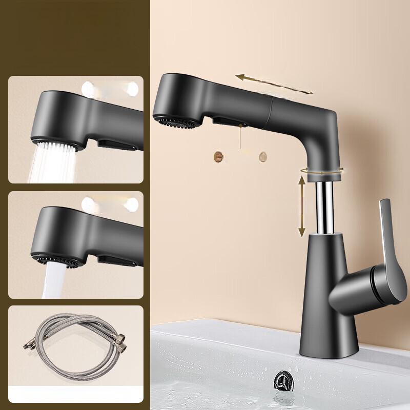 TLXT Gun Grey Wall-Mounted Pull-Out Sink Faucet