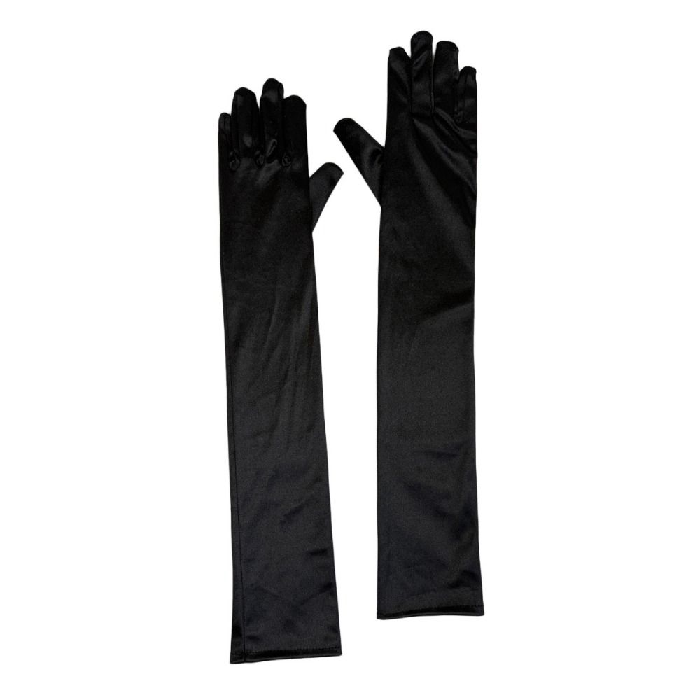 Solid Color Satin Gloves Full Finger Etiquette Mittens Elastic Long Gloves  Cosplay Accessory