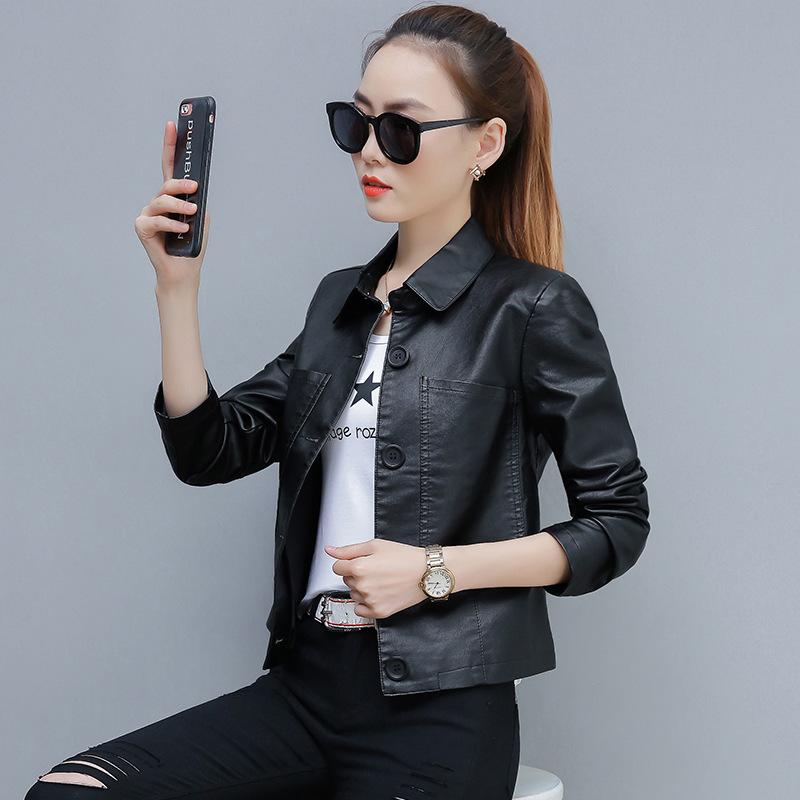 PU Leather Women's Short Jacket Women's Korean Version of Loose Large Size Women's Fashion Motorcycle Leather Jacket