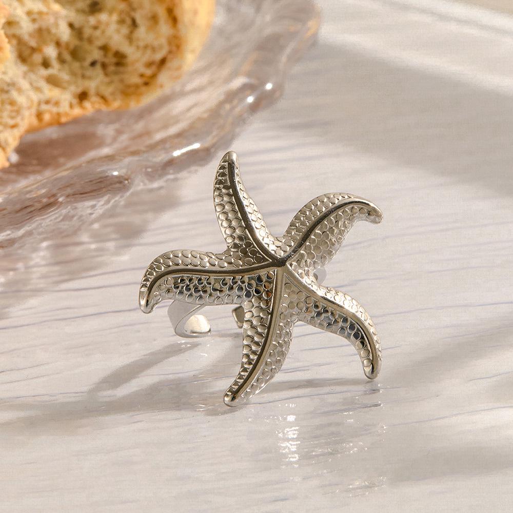 18K Gold Stainless Steel Starfish Ring: Ocean-Inspired, Multifunctional, Exaggerated Design