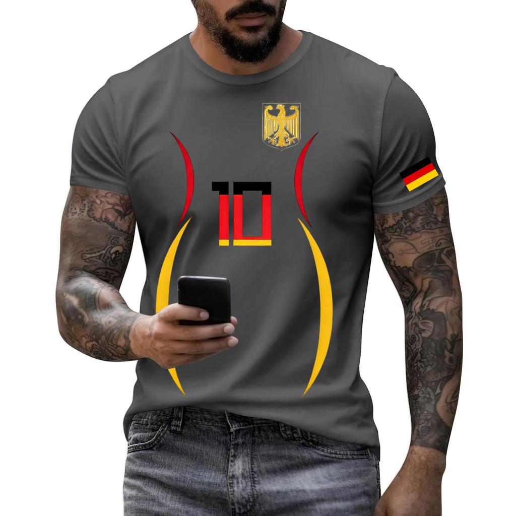 Men's Short Sleeve Crew Neck T-Shirt Germany Graphic Print Split Design Casual Top for Everyday Wear