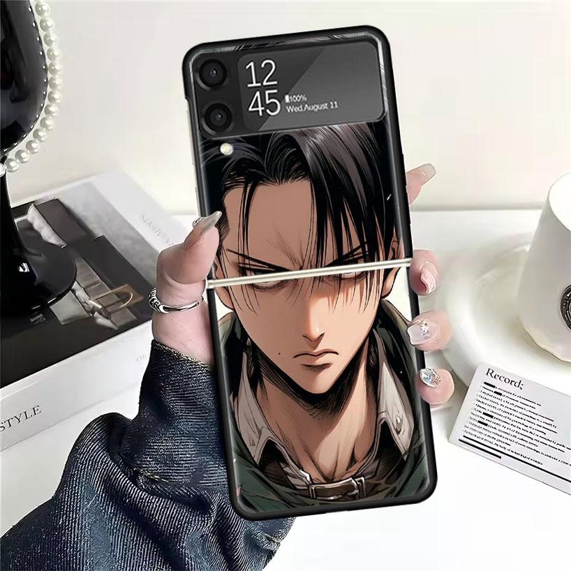A-Attack on T-Titan Levi Cases For Samsung Galaxy Z Flip 4 5 6 7 3 Z Flip7 Flip6 Flip4 Flip5 Flip3 5G Hard Shockproof Fundas Cov