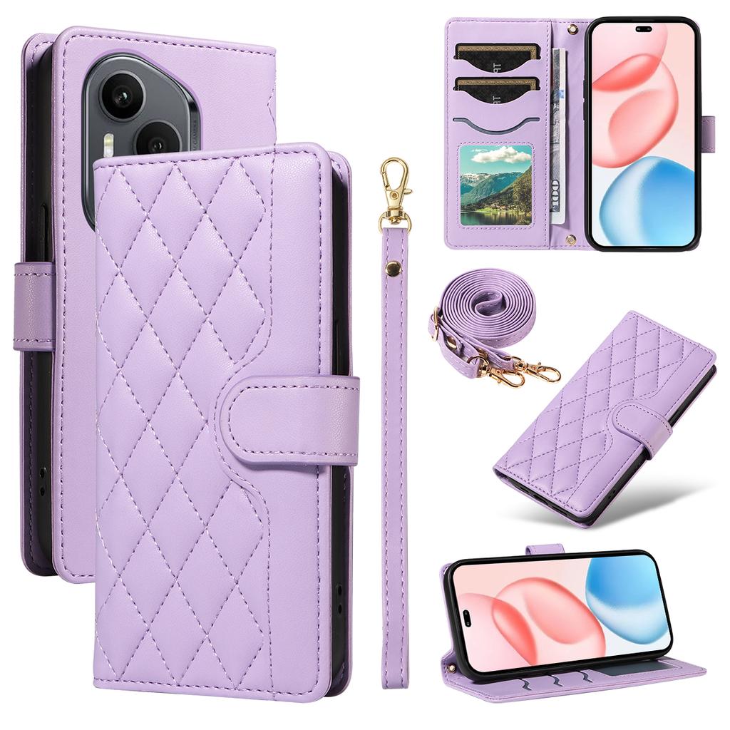 Für Honor 400 Pro 5G (Global) Brieftasche Hülle Rhombus Leder Handyhülle mit Trageriemen