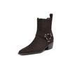 Fashion 2025 New Leather Shoes Women Genuine Square Toe High Heel Ankle Boots Thick Square Heel Slip on Western Boots Cowboy Boots Women