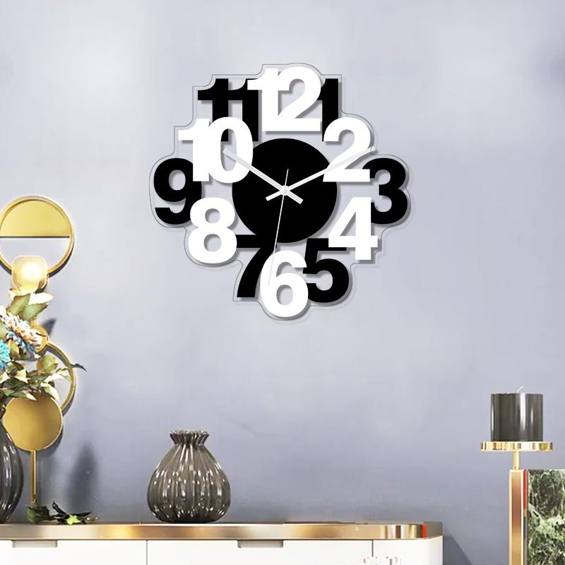 

Arabic numerals black and white splicing clock modern and simple digital wall clock home decoration silent wall clock (black,12 inch) чорний