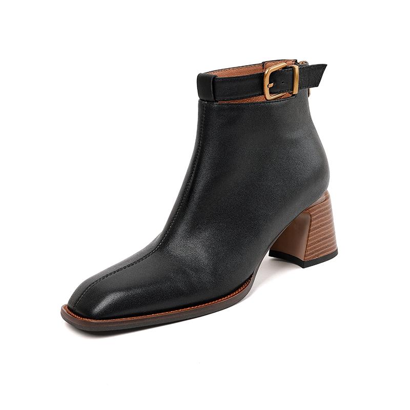 

2024 Осенние сапоги Женские сапоги с квадратным носком Женские сапоги из натуральной кожи Женские сапоги с пряжкой на ремне и молнией Зимние сапоги на высоком каблуке 34 чёрный