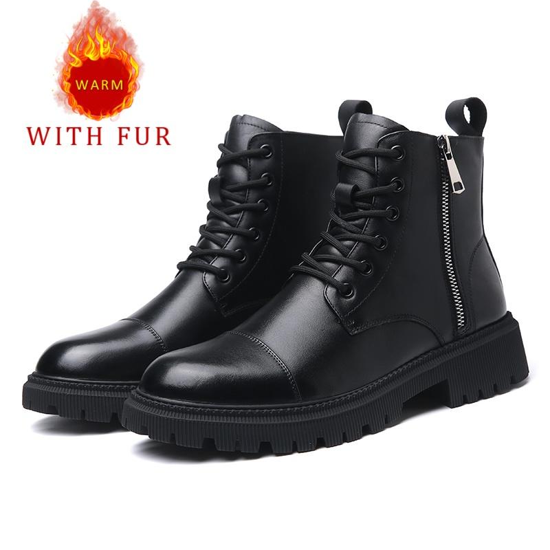 Herren Schwarze Stiefel Hohe Qualität Minimalistische Herbst- und Winterstile Arbeit und Büro Outdoor Herbst- und Winter Lederschuhe