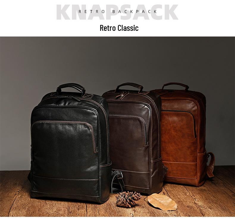 Genuine Leather Men's Large Capacity Business & Travel Retro Backpack