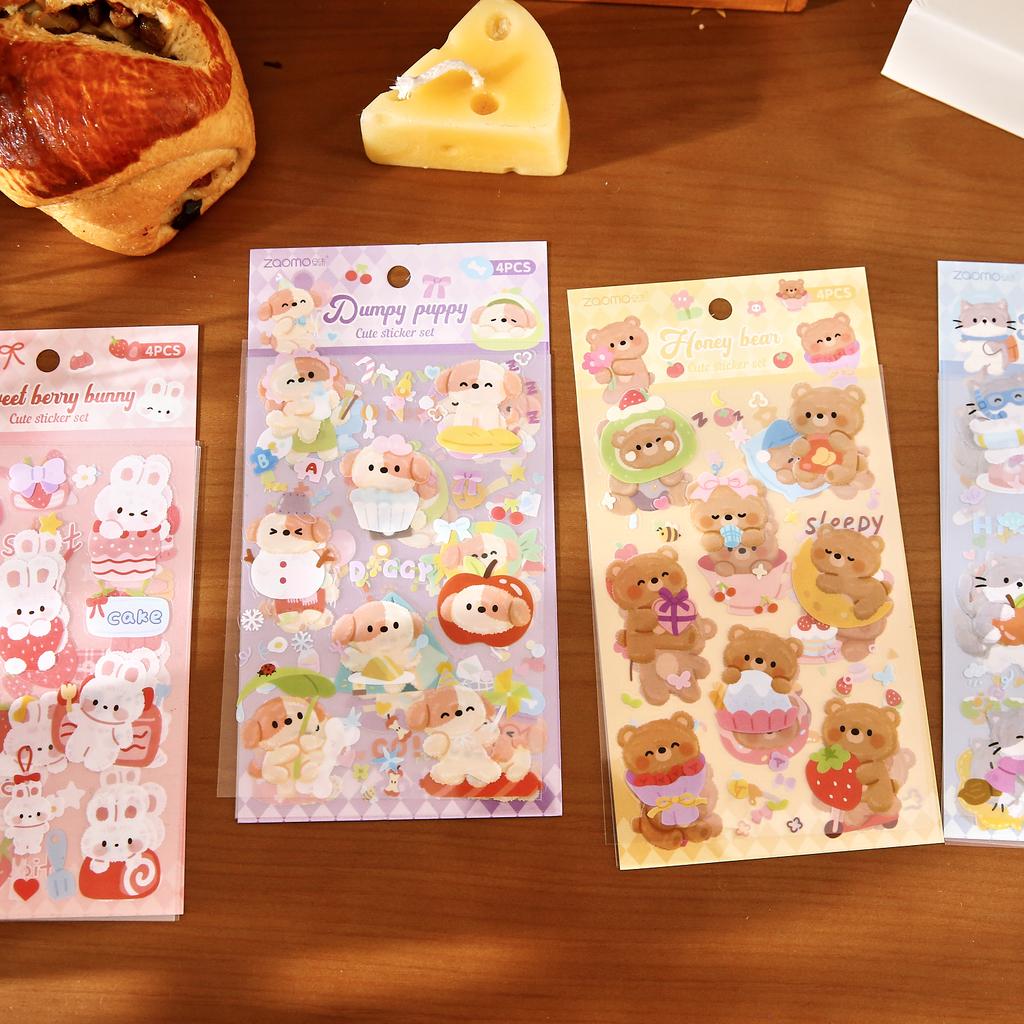 4sheets Kawaii Cartoon Animal Stickers DIY Diary Scrapbook Decor Journal Aesthetics Stationery Supplies