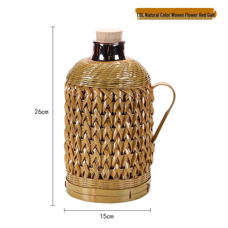 Bamboo Rattan Hot Water Bottle & Retro Thermos for Winter Tea Gatherings