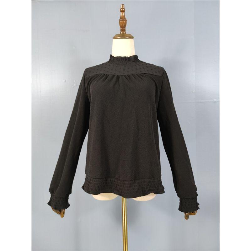 

Fall 2024 New Arrival Black Work Clothing Stylish Stand Collar Long Sleeves Loose Plaid Dark Pattern Embroider Jacket Shirt for Women Black All yards