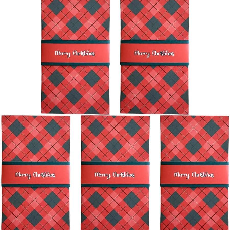 

5pc Handmade Waterfall Christmas Gift Card Booklet with 4 Slots, DIY Personalized Xmas Gifts for Family Friends красный