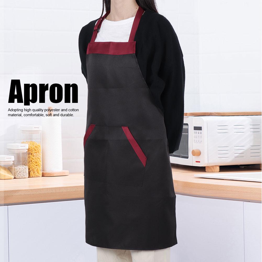 77x62cm Comfortable Waterproof Kitchen Cooking Apron Working Apron with Pockets for Hotel HomeBlack