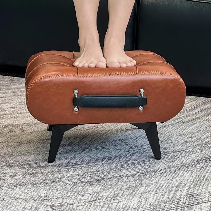 A High-quality Oil-and-wax Leather Low Stool, Footstool, Leather Footrest Stool, Stylish Multifunctional Sofa Side Piece