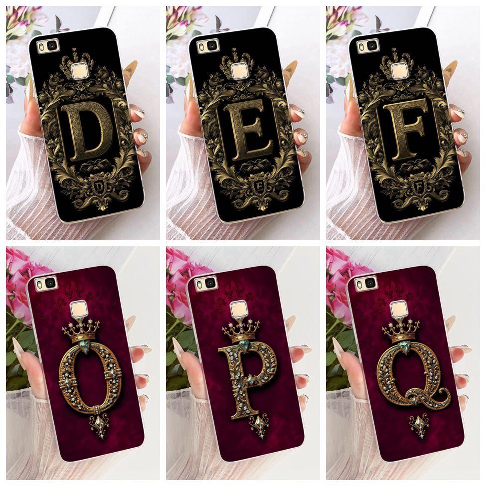 Clear For Huawei P9Lite VNS-L21 VNS-L22 Cover For Huawei P9 Lite Case Luxury Crown A-Z Letters 2D Flat Pattern Soft Phone Case