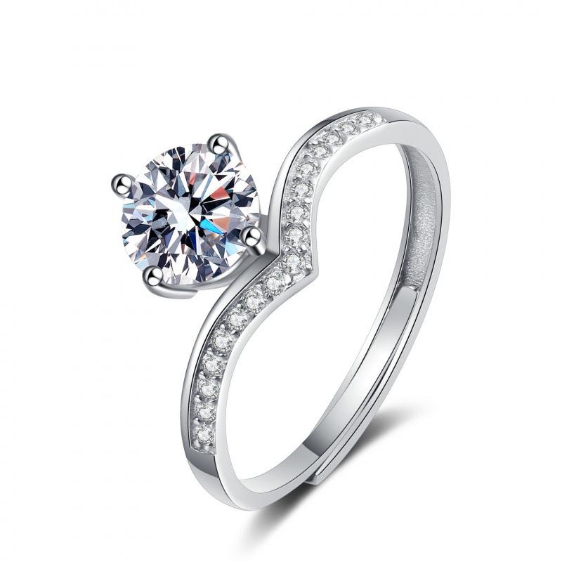 One Carat Six-Prong Moissanite Ring for Women - Internet Celebrity Style Live Broadcast Simulation