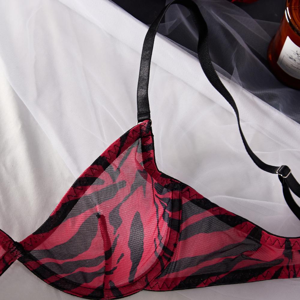 Sexy Women Underwear Set Europe Ultra Thin Zebra-stripe Brassiere Hollow Temptation Classic Bandage Underwire Push Up Bra Set