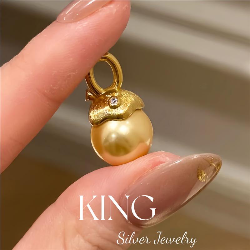 

Christmas Pearl Gold Bead Necklace | 925 Silver Gold-Plated Brushed Australian Retro Fashion Standard