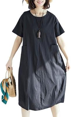 Innifer Solid Short Plus Sizes Perfect for Everyday Relaxing Mori Girl Slimming Women's Dress, Sleeve, Spring/Summer, Non-See-Through, Available,