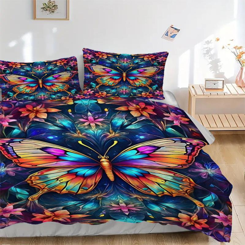 

3pcs Butterfly Print Duvet Cover Set - Includes 1 Duvet Cover and 2 Pillowcases, No Quilt Core, All-Season Home Decor yy251111052 135x200cm