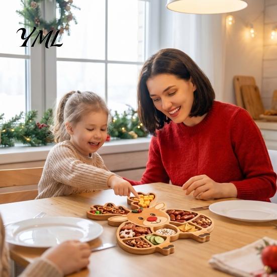 Durable Christmas Food Tray Tree Serving Platter, Wooden Snack for Holiday Parties, Multi-Compartment Display Festive Fruit Dish with Compartments