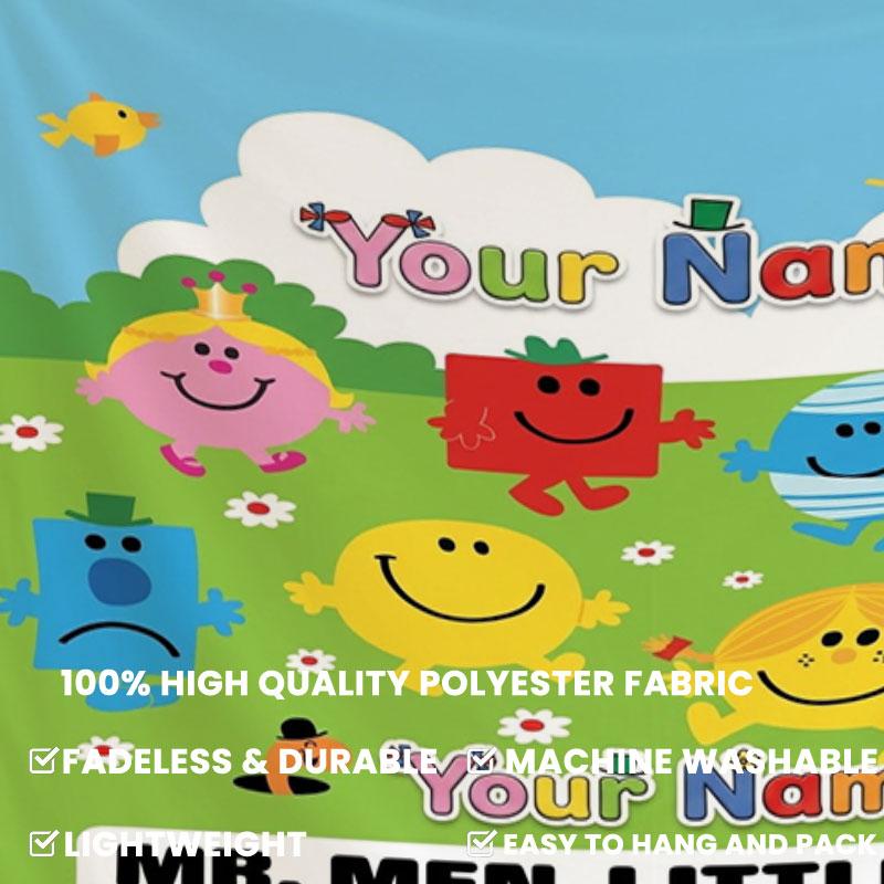 Mr. Men Little Miss Custom Name Wall Tapestry Aesthetic Wall Hanging Printed Fabric Blanket Decorative Tapestries for Bedroom Living Room Home Decor