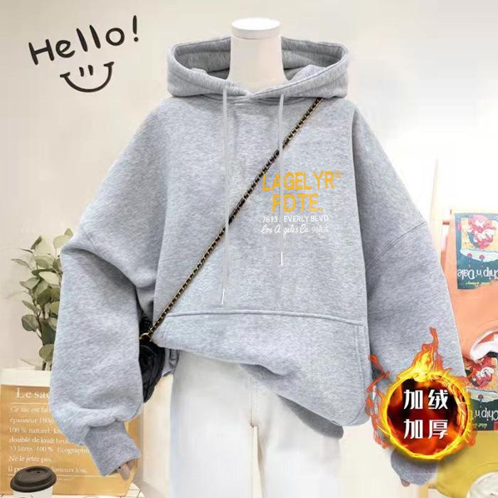 Fleece new letter-printed hooded sweater men s and women s Korean version of casual lazy wind wholesale jacket S