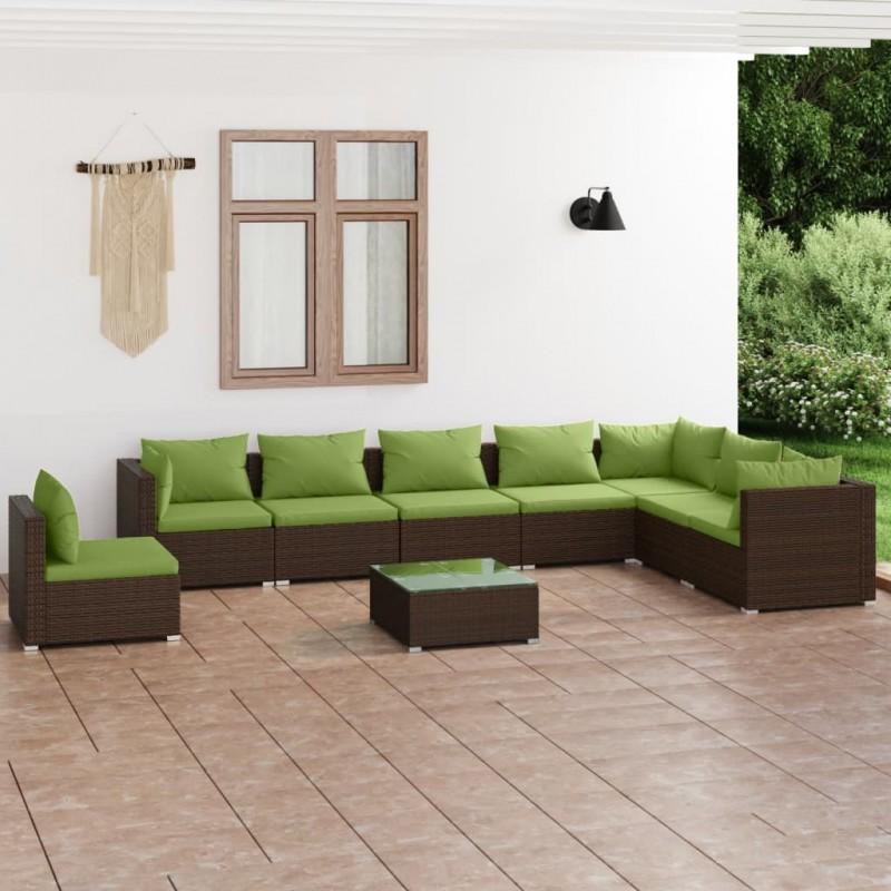Día y Noche - Día y Noche Set muebles de jardín 9 piezas y cojines ratán sintético marrón