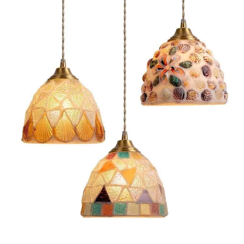 Bunte Muschel Mosaik Kreativer Anhänger Deckenleuchten Nordische Wohnkultur Kronleuchter Beleuchtung Esszimmer Küchenlampe