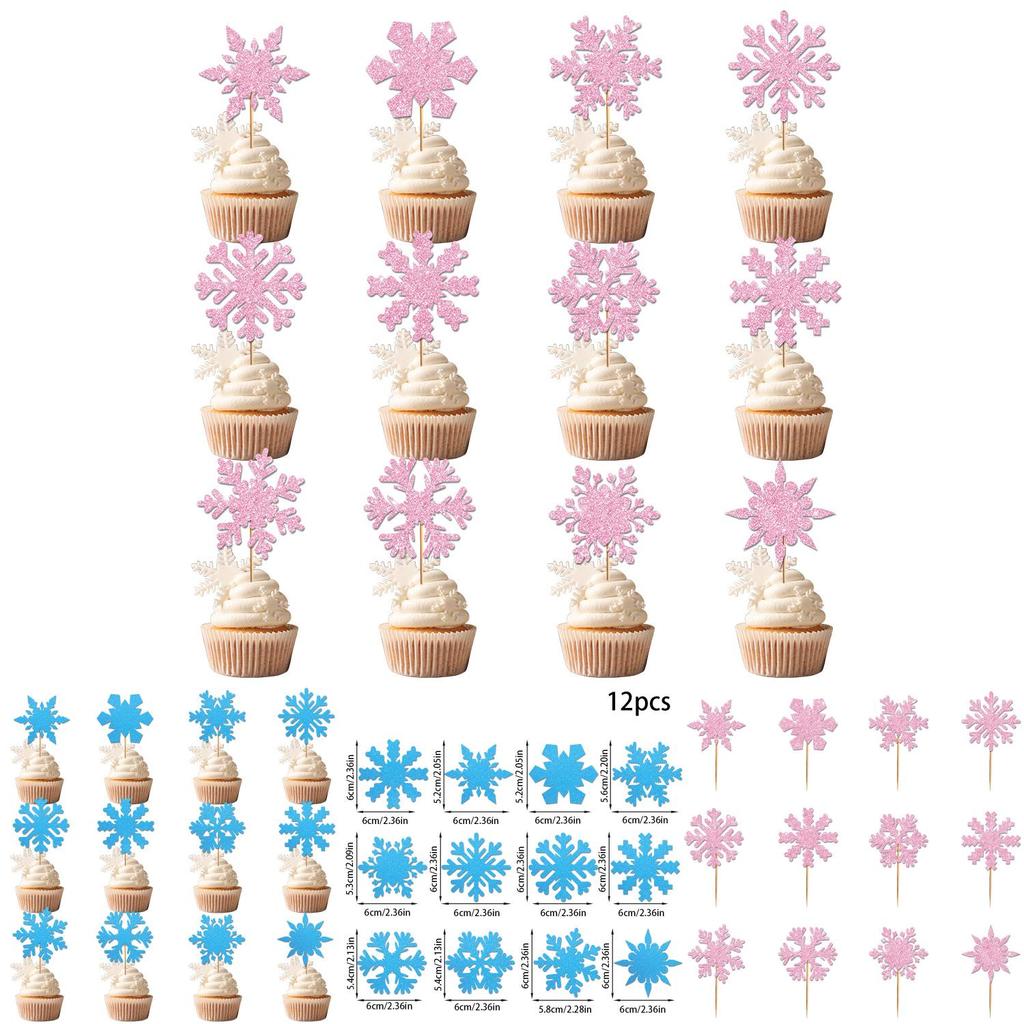Christmas Snowflake Cake Toppers With Shining Design Paper For Holiday Party Decor
