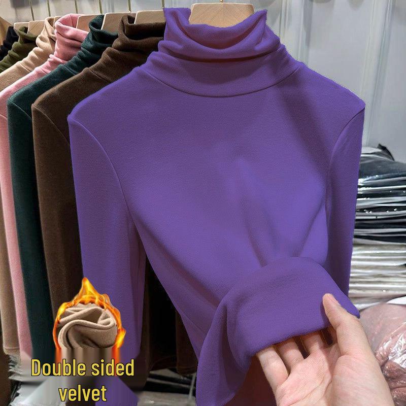 

Жіночий приталений топ з високою горловиною, на флісовій підкладці з вельвету, з довгим рукавом, для осені/зими S 60-85 jin