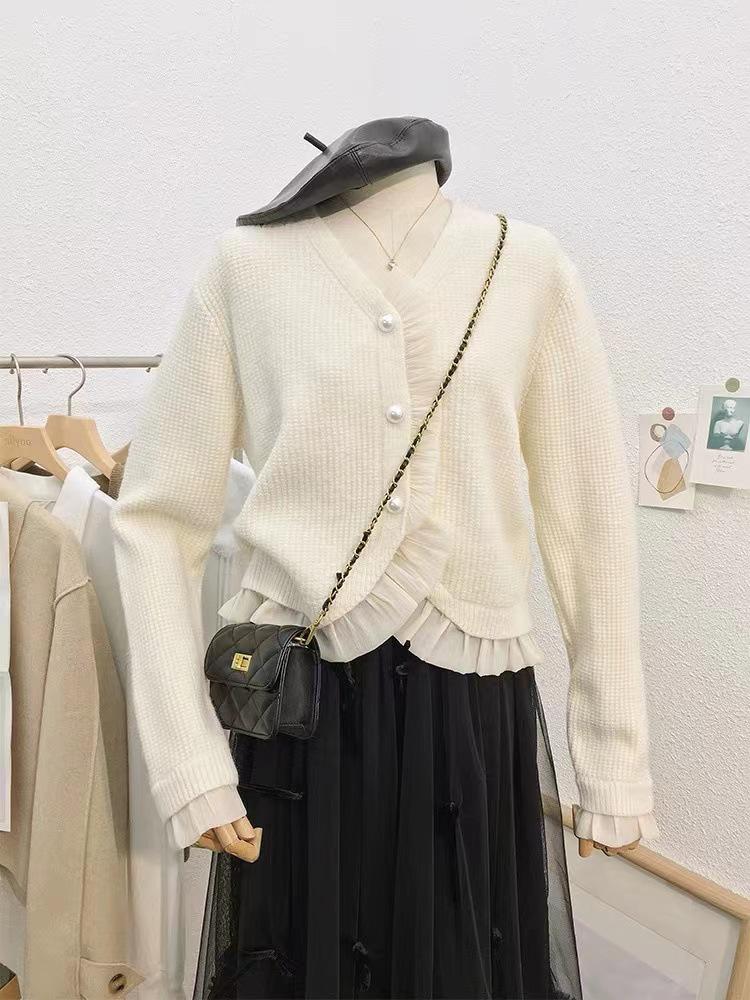 

Стильный женский вязаный кардиган-жакет весна/осень 2024 года One Size кремовый/белый