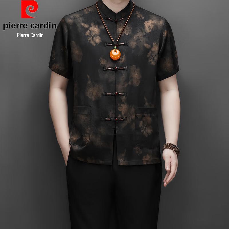 Pierre Cardin Men's Short-Sleeve Xiangyunsha Tang Suit Shirt