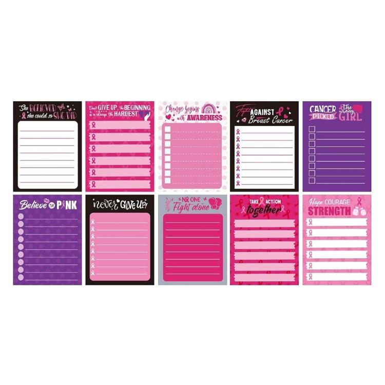 10 Pcs Self-Adhesive Sticky Notes Pink Ribbon Theme Memo Note Pad Office Supply 1