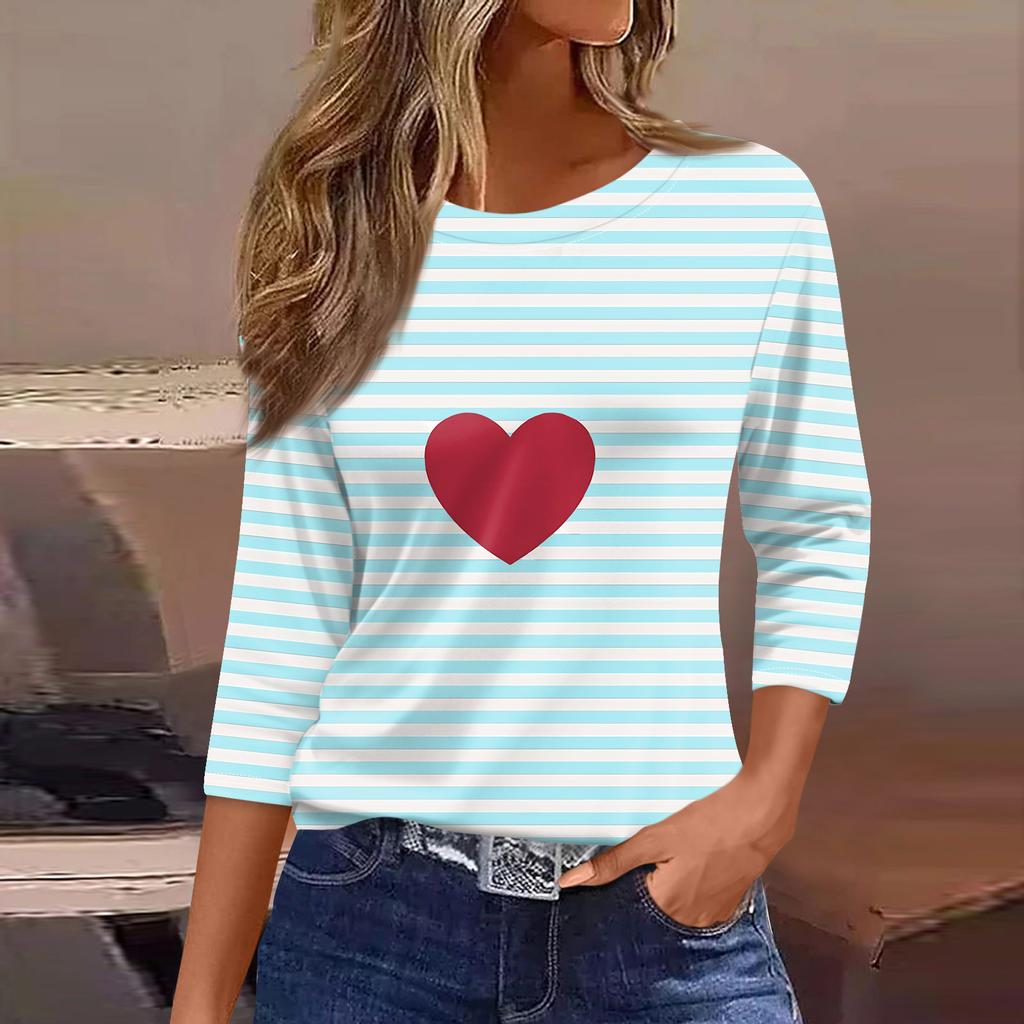 Dámský módní ležérní top s potiskem a tříčtvrtečním rukávem, kulatý výstřih