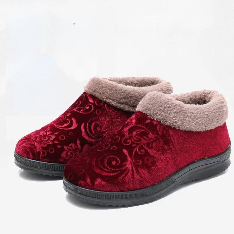  Winter Boots Women Shoes Warm Snow Boots Furry Fur Velvet Cotton Cloth Cozy Ankle Non-Slip Woman Booties Elderly Boots