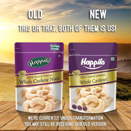 Happilo Premium Whole Cashew Nuts, Nutritious Dry Fruit, Healthy Snacks - Rich in Nutrients, Protein, Fiber, Vitamins 500g (Pack of 2)