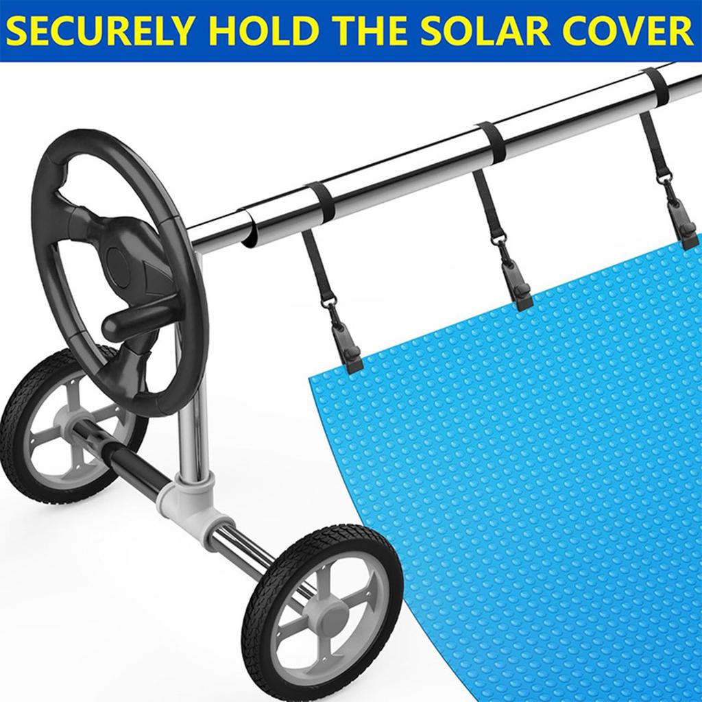 6 Pieces Pool Solar Cover Reel Attachment Kit Accessories Inground Swimming Pool Solar Cover Straps Clips With 6 Straps Hooks