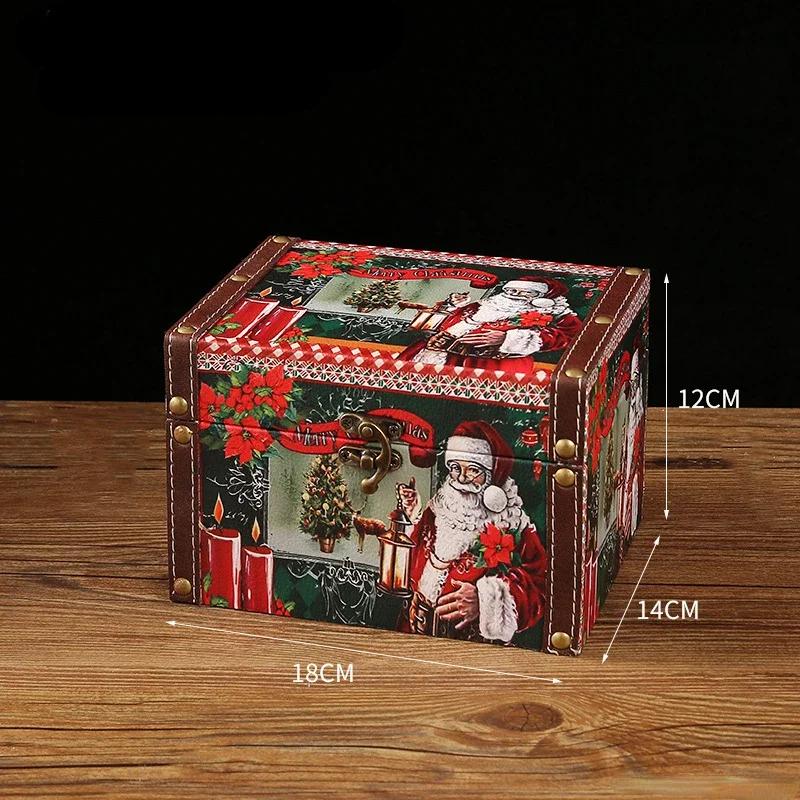 

Ретро кожаная конфетница на рождественскую тематику, мини-деревянная шкатулка для драгоценностей с замком, пыленепроницаемое хранение для гостиной и спальни