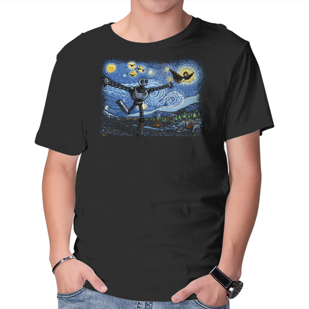 Unisex Crew Neck T-Shirt Starry Wild Night Graphic Short Sleeve Casual Tee XS