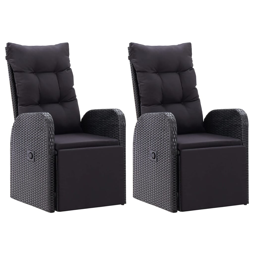 Garden Lounge Chair with Cushions 2 pcs Adjustable Black Poly Rattan
