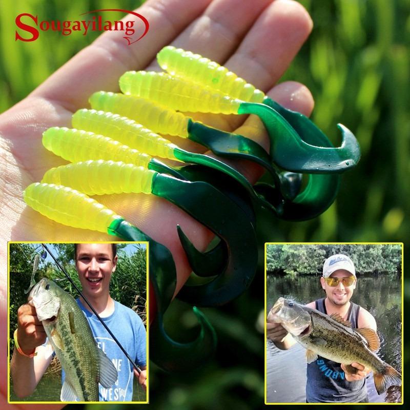 

Sougayilang Umpan lunak Lembut Bentuk Cacing Ekor Ikan Imitasi Bahan Plastik Bionik Рыболовная приманка 2pcs Green