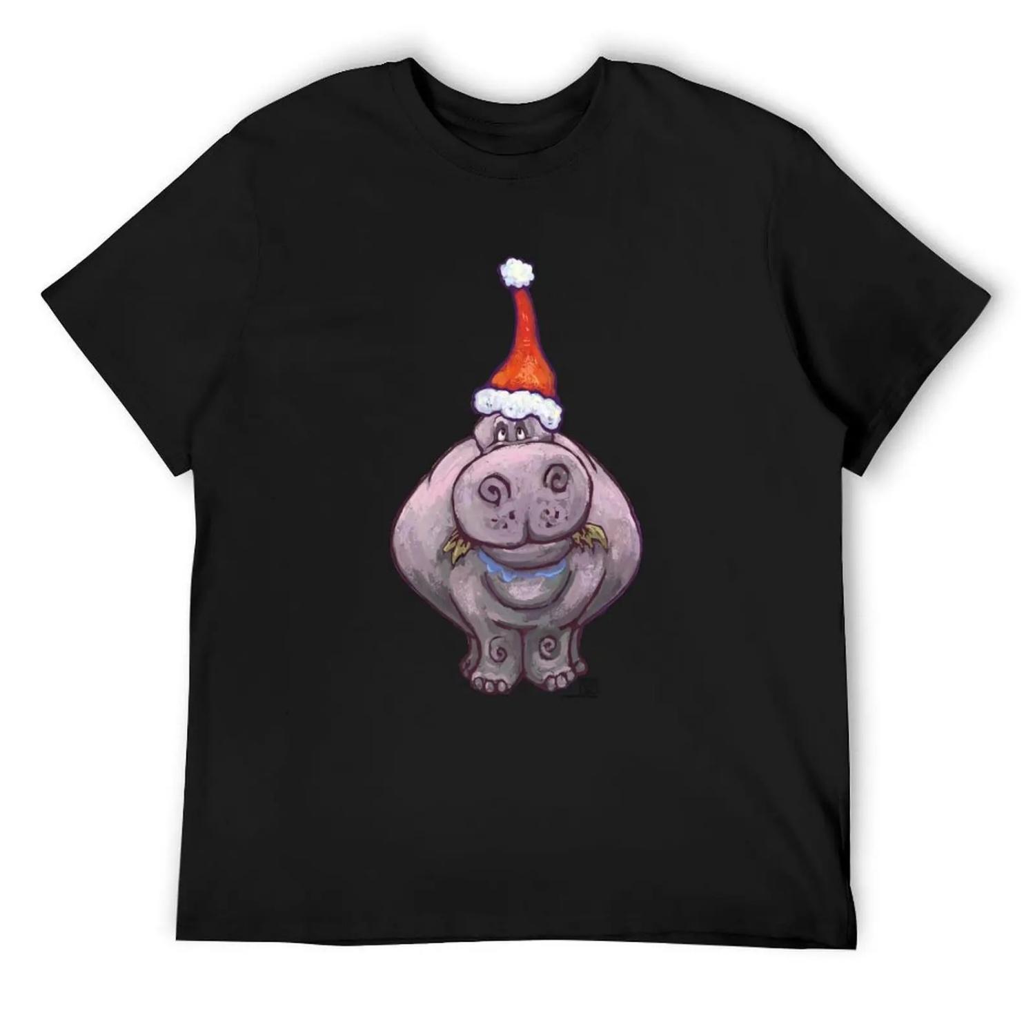 Hippopotamus Christmas T-Shirt blanks cotton graphic tees summer shirt mens t shirt S