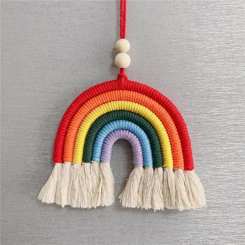 BeHandwovens Cotton Rope Rainbow Tassels Wall Car Pendants Rainbow Wall Hangings Holiday Decorations