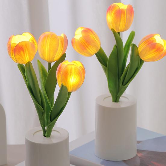 Large Tulip Night LED Battery-Powered Ambiance Light Bedside Lamp Light Realistic Floral for Bedroom Desk