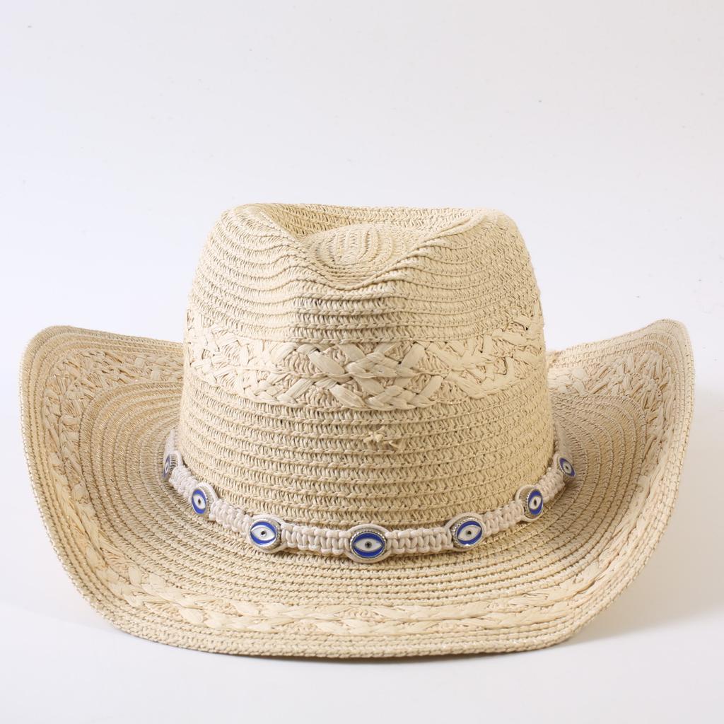 Beliebter europäischer und amerikanischer klassischer Strohgeflecht Western-Cowboyhut für Herren und Damen Outdoor-Mode OL-Stil Geflochtener Zylinder